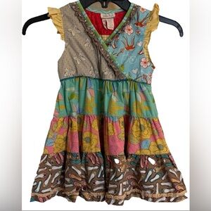 Matilda Jane Girls Patchwork Dress Size 4 Flutter Sleeve Whimsical Print